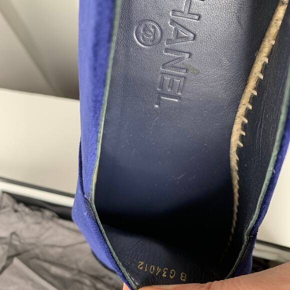 Chanel Velvet Espadrilles Slip on Blue Velvet Womens Size 39 - Picture 5 of 9